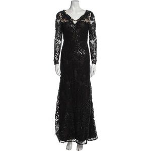 Marchesa Notte Long Sleeve lace Embellished Evening Gown -Brand New!